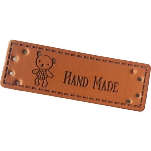 Bear Logo Handmade Leather Clothing Labels for Clothes Sewing Accessories for Gift Handmade Pu Tags Scraf Accessories Label