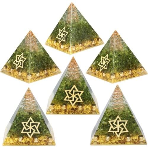 TUMBEELLUWA Healing Stone Orgone Pyramid with Gold Color Satellite shield,Orgonite Energy Generator Resin Crystal Jewelry Decor