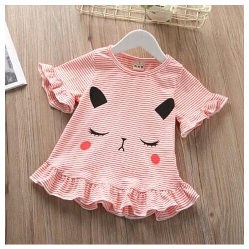Toddler Girl Summer Causal T Shirt Ruffle T-shirt for Girls Lovely Baby Pink/red/Striped Basic Tees Quality Tops Kids Girls Tees