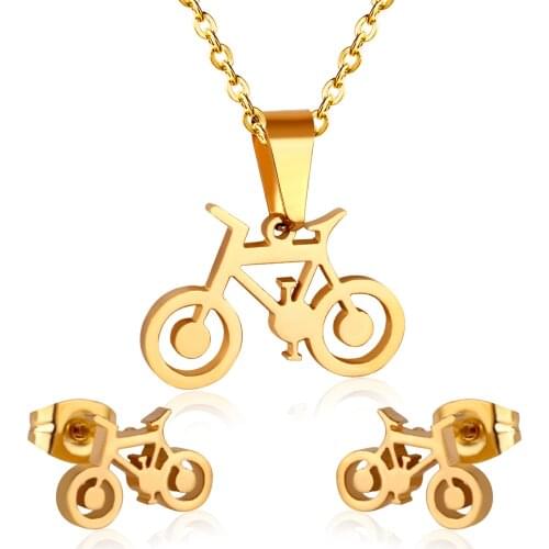 LUXUKISSKIDS Stainless Steel Bike Necklace Earring Dubai Indian Gold Color Jewelry Set For Women Girls Jewellery Sets Gift