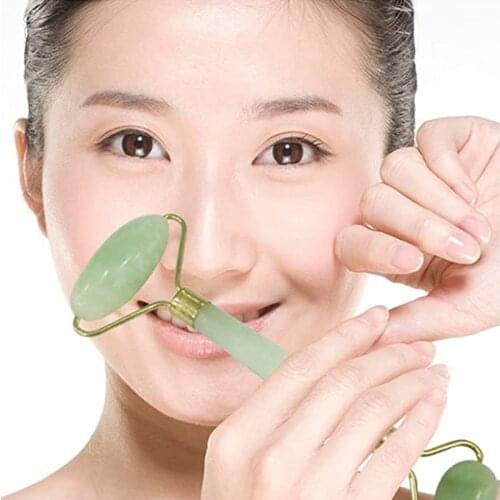 Jade Stone Facial Massage Roller For Face Neck Natural Massager Green Guasha Scraper Set Thin Lift Beauty Slimming Tools Roller