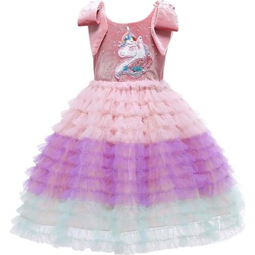 Cute Kids Unicorn Dress for Girl Toddlers Baby Girl Teenger Tulle Dresses Girls Birthday Party Performance Prom Princess Dress
