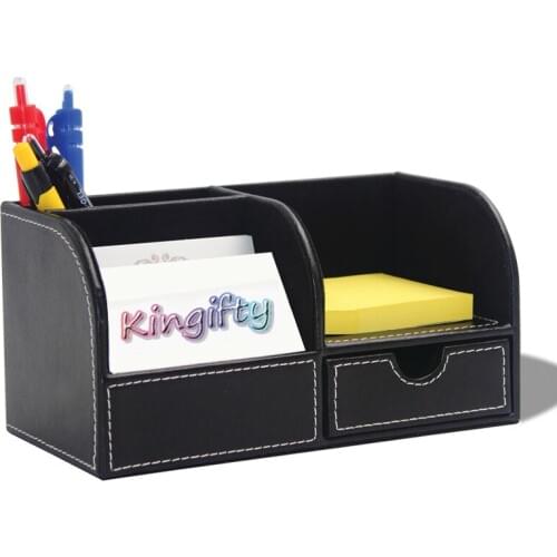 5 Blocks Holder Multifunctional PU Leather Office Desk Organizer Desktop Stationery Storage Box Pen Holder Supplies Organizer