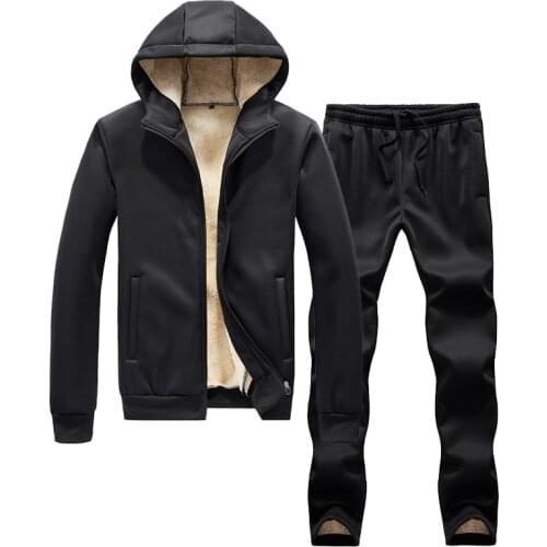 2021 Mens Winter Sports and Leisure Zipper Hooded Plus Velvet Suit Simple, Comfortable, Warm and Micro Elastic Clothes