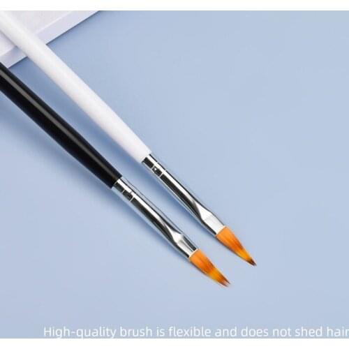 2Pcs Soft Artificial Wool Bristles Nail Art Brush Set with Black White Wooden Handle Nail Gel Builder Painting Drawing Brush Pen