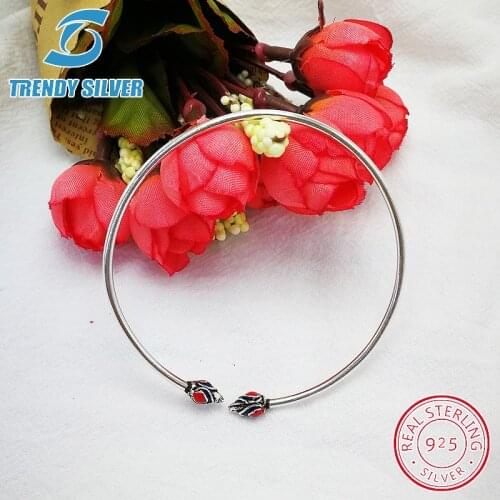 Real 925 Sterling Silver bangle bracelet fashion luxury woman gift enamel handmade jewelry open cuff
