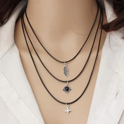 New Arrivals Fashionable Jewelry & Leather Leaf Shape Key Pendant Multi-level Statement Necklace For Womens Gift