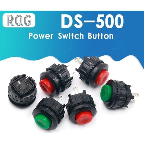 2PCS Power switch button switch press through DS-500 open hole 14MM red green non-lock switch self-reset