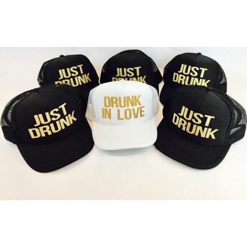 Personalized GLITTER Drunk in Love wedding BRIDE bridesmaid Bachelorette Mesh Trucker Snapback trucker hats caps party favors