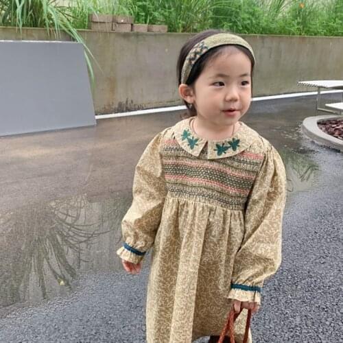 Retro temperament lace collar embroidered blanket dress 2021 autumn sprimg lovely baby girls dress