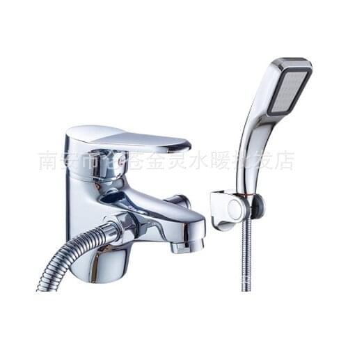Full copper single hole hot and cold basin faucet, shower faucet wash basin mixer faucet + pressurized square shower head + tube