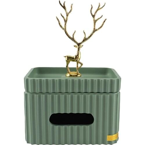 Golden Deer Rectangular Tissue Box Resin Striped Storage Tissue Canister Living Room Desktop Home Decor