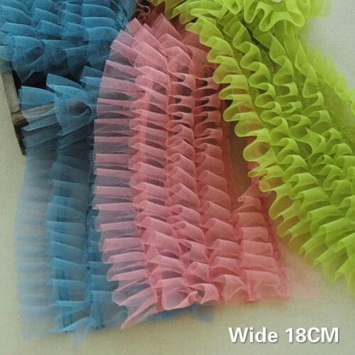 18CM Wide Five Layers Mesh 3d Pleated Lace Applique Ribbon Girls Pettiskirt Women Dress Garment Bluse Lace Sewing Guipure Supply