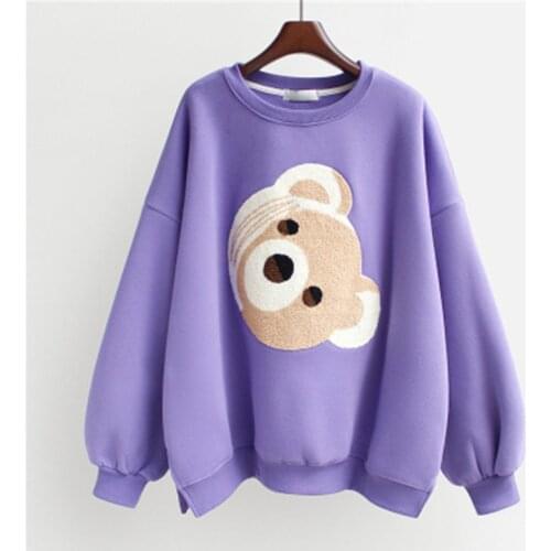 Plus Size Bear Sweatshirt Woman Kpop Crew Neck Cotton Pullover Harajuku Student Loose Hoodie Kawaii Clothes Cute Women Clothing