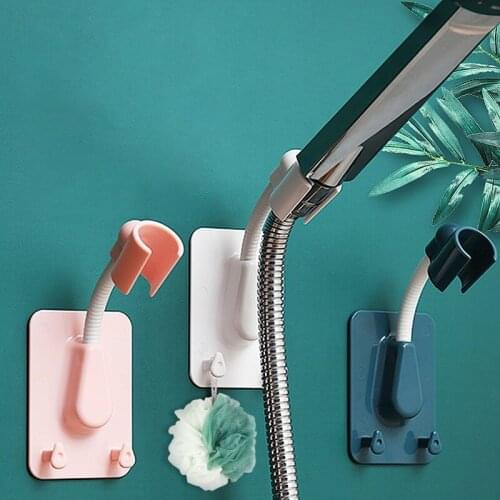 Adjustable Self Adhesive Shower Mounting Brackets Wall Mount With 2 Hooks Stand Household Bathroom Accessories