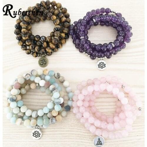 Ruberthen High Quantity Natural Stone Bracelet 108 Mala Yoga Necklace Matte Amazonite S Jewelry Hot Sale 2018 Drop Shipping