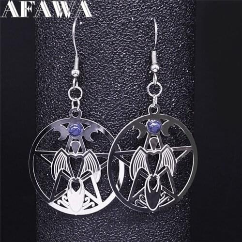 Angel Pentagram Natural Stone Stainless Steel Drop Earrings Women AFAWA Silver Color Earrings Jewelry boucles d oreille EXS02