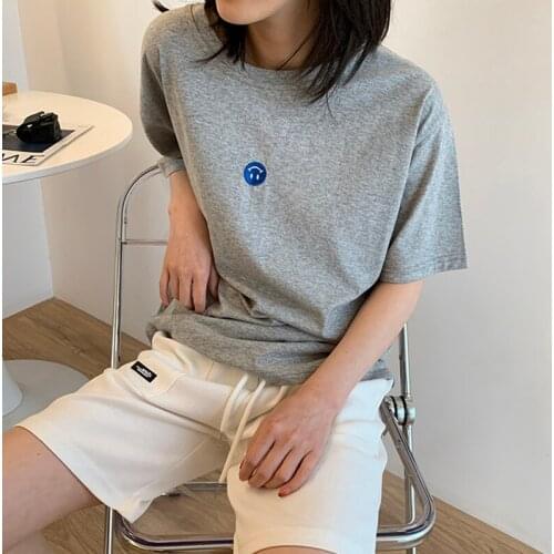 Simle Embroidery Summer T-Shirts Women O-Neck Short Sleeve Casual Korean Streetwear Boyfriend Shirts Tops Loose Vintage Z382