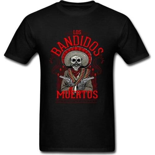 Los Bandidos Muertos Men Stylish T-shirt Hipster Black Tees Skull Cotton T Shirt Fitness Clothing The Dead Bandits Print