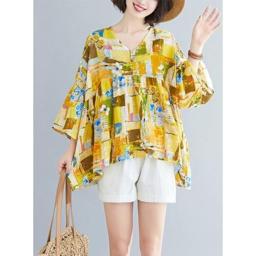 Thin Soft Cotton Linen Cozy Summer T Shirts Print Floral Loose Holiday Beach Casual T Shirt Women Tops Plus Size 5XL T Shirt