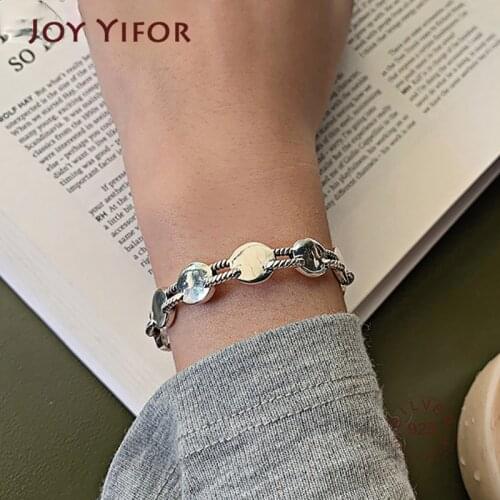 Vintage Punk 925 Sterling Silver Brcacelet New Fashion Creative Geometric Link Disc Bangles Party Jewelry Gift Wholesale