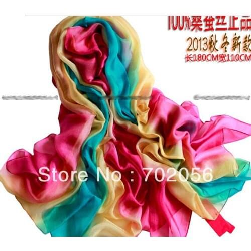 Gorgeous womens shaded 100% silk Satin Sarongs Hijabs Bandanas Scarf wrap shawl poncho LARGE 180*110cm 9pcs/lot #3352