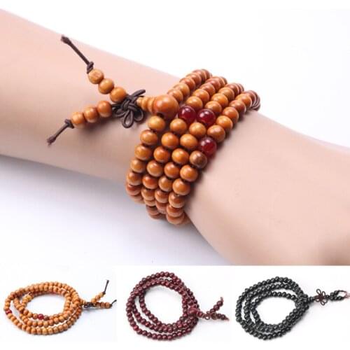 Vintage Wood Buddha Bead Bracelet Chinese National Style Bring Lucky Gift Unisex Jewelry Elastic Multilayer Beaded Bracelets