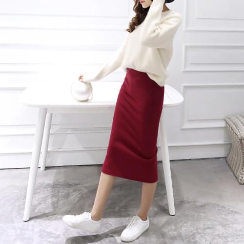 New Fashion Women Bodycon Skirt Heigh Quality Autumn Winter Stretchable Split Skirt Mid Calf Slim Pencil Skirts For Female