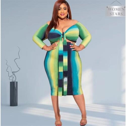 Skirts Sets Plus Size Women Clothing Wholesale Striped Two Piece Set Summer BandageTop New Maxi Skirt Outfits (US Size 14-32)