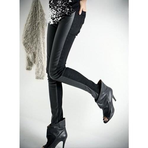 Female Winter Plus Size Plus Velvet Pu Stretch Waterproof Thick Slim Leggings Trousers Lady Autumn Oversized Warm Pencil Pants