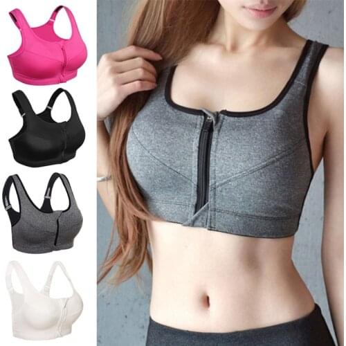Women Padded Seamless Bra Front Zip Gym Fitness Workout Gogging Ladies Solid Color Bralet
