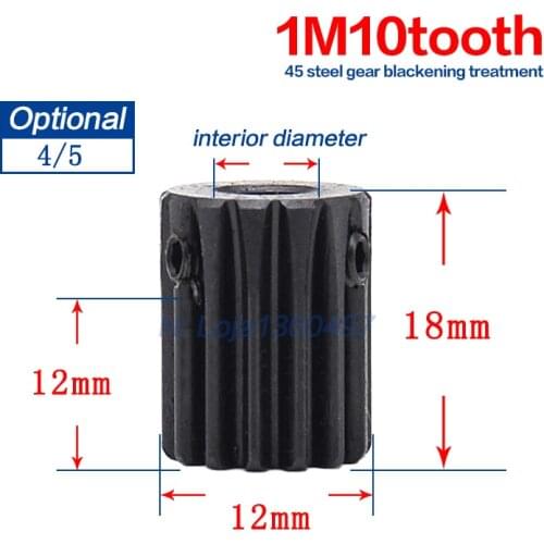 Gear 1M10/12/14Teeth Mod height 18mm Bore 4/5/6/6.35/7mm Right Teeth 45steel positive gear CNC gear rack transmission motor gear