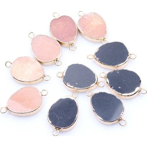 1pcs Natural Stone Obsidian Red Aventurine Connector Egg Druzy Crystal Healing Pendants Charms for DIY Necklaces Jewelry Making