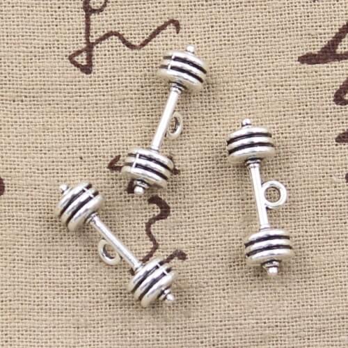 12pcs Charms Fitness Equipment Barbell 25x7x7mm Antique Bronze Silver Color Pendants DIY Crafts Making Findings Tibetan Jewelry