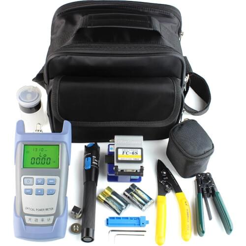 13 pcs Fiber Optic FTTH Tool Kit with FC-6S Fiber Cleaver Power Meter1mW 5km VFL Wire stripper