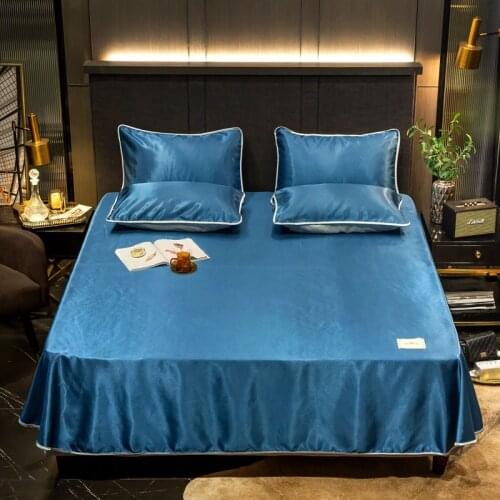 2/3 Pcs Simple Ice Silk Spring Autumn Mat Solid Color Solid Color Mat Bed Sheet Soft Mat Machine Washable Mat Sheet Sets