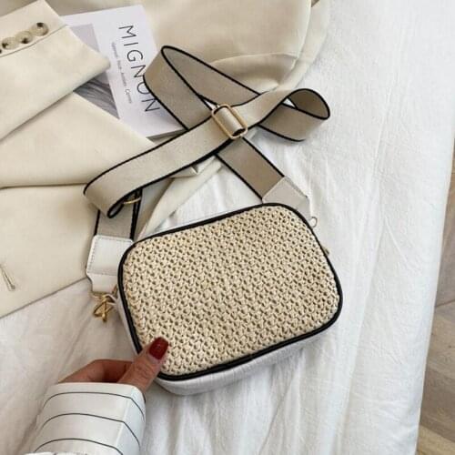 2021 Summer Straw Crossbody Bags For Women Fashion Wide Strap Shoulder Bag Small Handbag Travel Cross Body Messenger Bags Sac