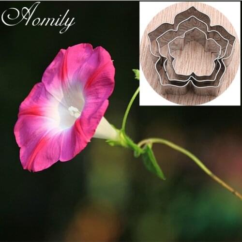 Aomily New 3pcs/Set Cake Cutters Morning Glory Fondant Cookies Chocolate Sugar Craft Decorating Mould Home Baking Tools