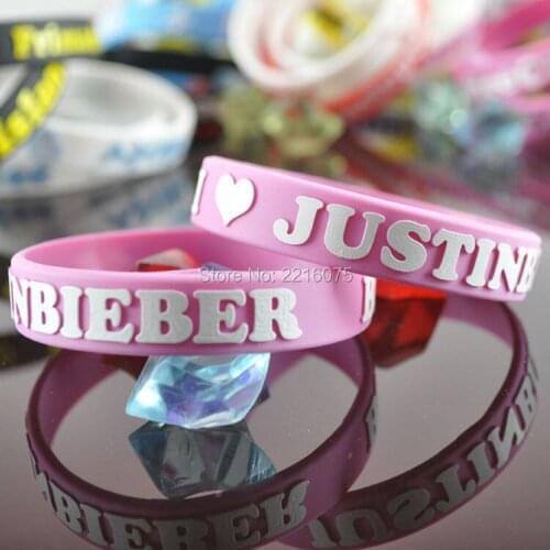 300pcs 3D LOGO pink Justin Bieber wristband silicone bracelets free shipping by DHL express