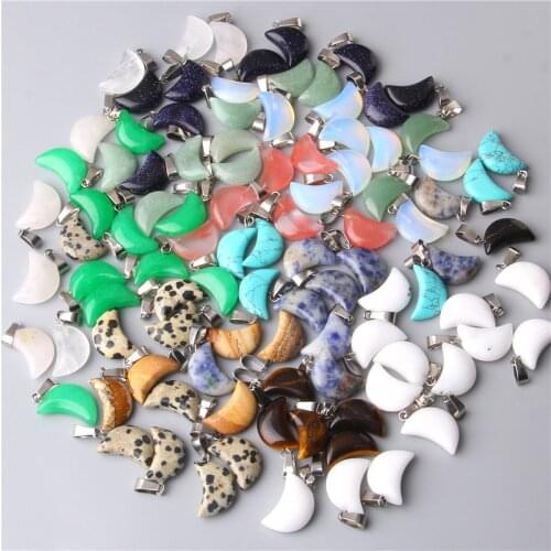 5pcs 13 Choices Natural Stones Crescent Moon Shape Pendants Aventurine Picture Stone Green Jades Handmake necklace Accessories
