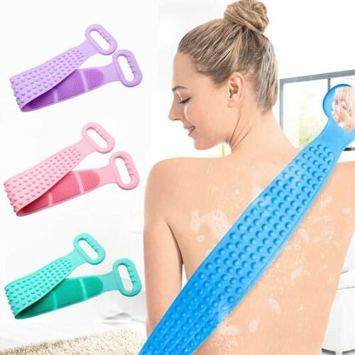 62/72cm Unisex Silicone Back Scrubber Towel Bath Body Skin Brush Belt Double Sided Exfoliating Massage Shower Cleaning Strap