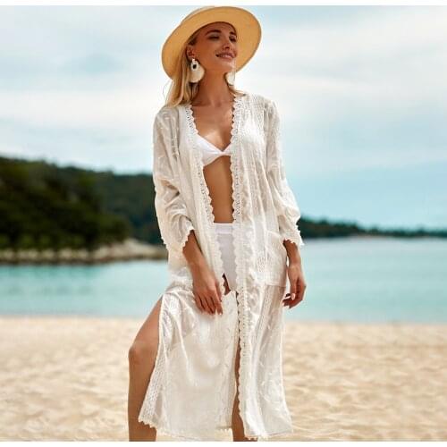 Embroidery White Beach Cover Ups Femme Sexy Cardigans Bikini Swimsuit Holiday Shawl Sunscreen Shirt Dress Ropa De Playa Mujer