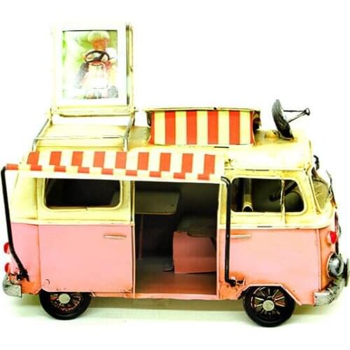 Decorative Metal Pink Minibus Framed - Trinket, Miniature, Gift, Nostalgic, Vintage, Handmade, hand Painted, Quality Durable