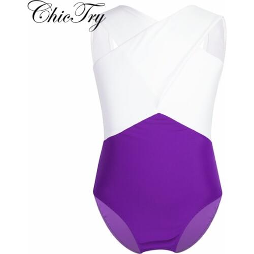 Kids Girls Children Leotard Sleeveless Cross Bodice Cutout Back Color Block Ballet Dance Dress Gymnastics Leotard Jumpsuit