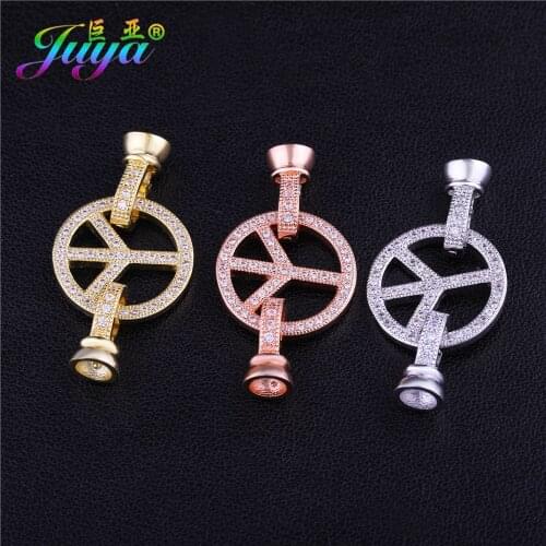 Juya DIY Gold Silver Color Peace Symbol Connector Lock Clasps Accessories For Baroque Pearls Beaded Jewelry Making Material