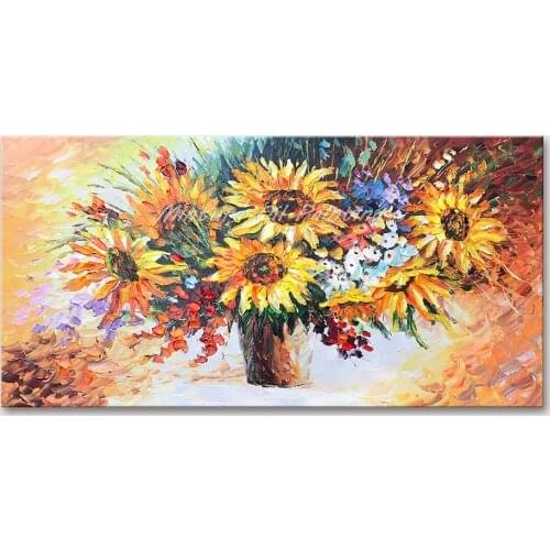 Mintura Wall Picture for Living Room Oil Paintings on Canvas Hand Painted Beautiful Yellow Flowers Home Decor Wall Art No Framed
