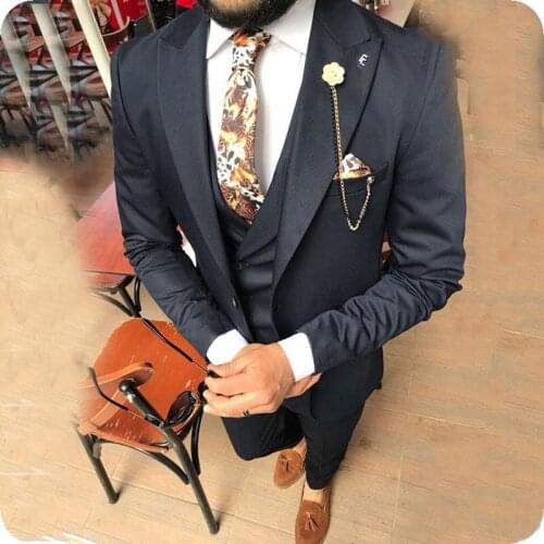 Handsome Groomsmen Peak Lapel Groom Tuxedos Mens Wedding Dress Man Jacket Blazer Prom Dinner (Jacket+Pants+Tie+Vest) A238