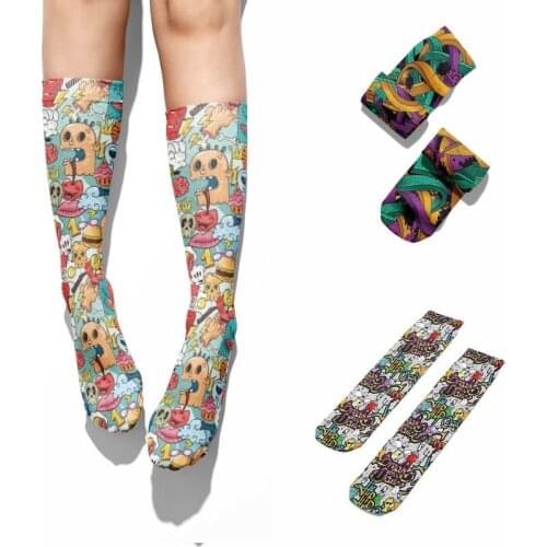 Fashion Graffiti Cotton Socks For Men Women Funny Creative 3D Printed High Ankle Socks Casual Comfortable Summer Female Socks