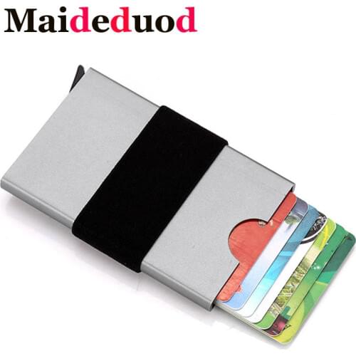 Men Aluminum Wallet With Back Pocket ID Card Holder RFID Blocking Mini Slim Metal Wallet Automatic Pop up Credit Card Coin Purse