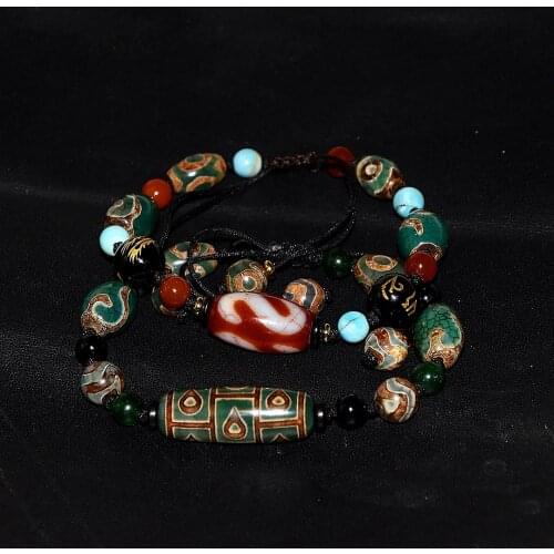 Nepal Rough Agate 3/9 Eyes Wishful Money Hook Totem DZI Bracelet Retro Ethnic Style Tibetan Beauty Braided Bracelet